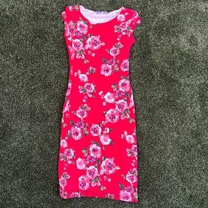 Pretty Hot Pink Lined Bodycon Stretch Floral Dress